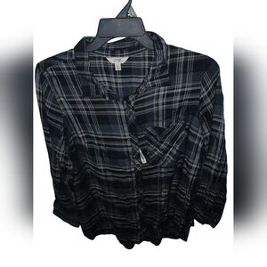 Terra & Sky Black and Gray Plaid Button-Up Shirt